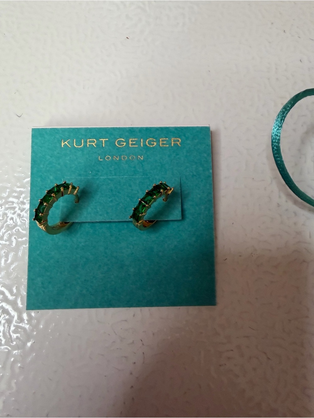Kurt Geiger Gold Hoop Earrings with Green Stones